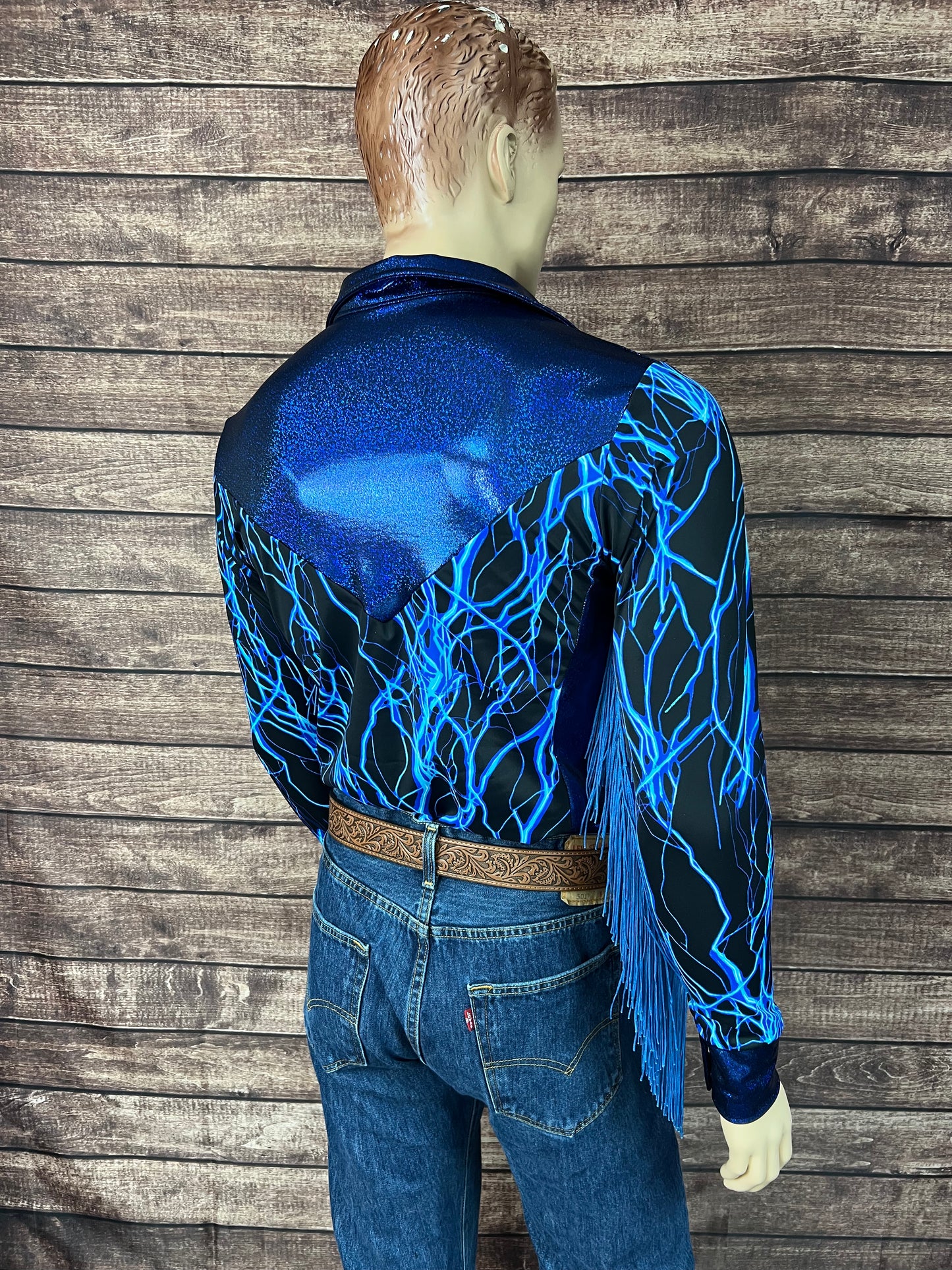 Mens Neon Blue Lightning Rodeo Shirt