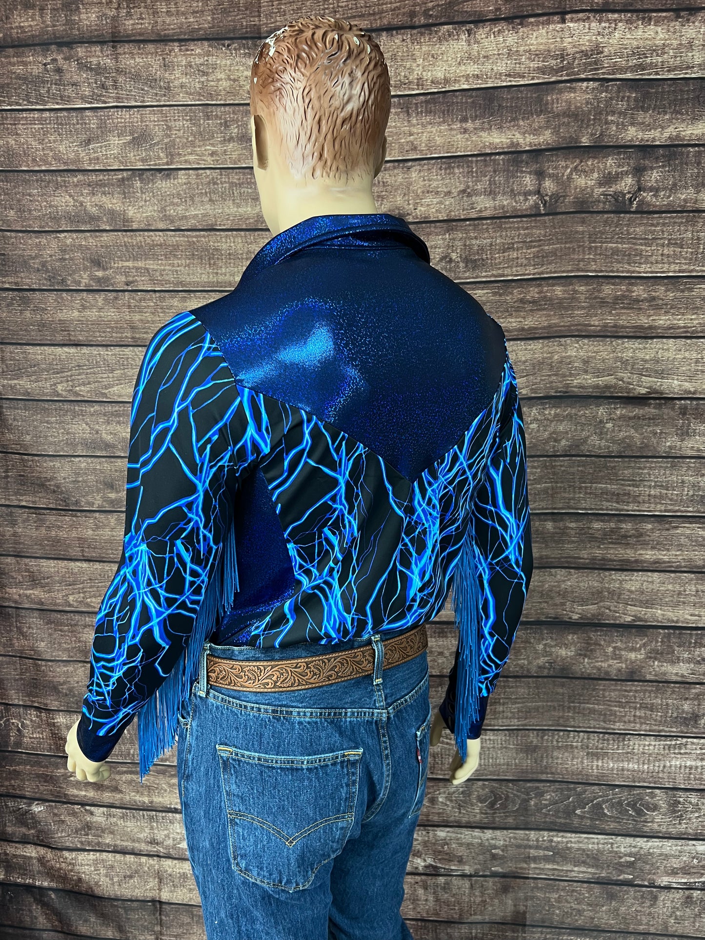 Mens Neon Blue Lightning Rodeo Shirt