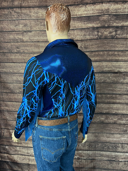Mens Neon Blue Lightning Rodeo Shirt