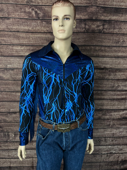 Mens Neon Blue Lightning Rodeo Shirt