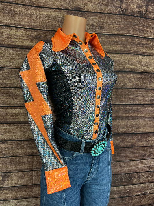 Orange Kaleidoscope Lightning Bolt Rodeo Shirt