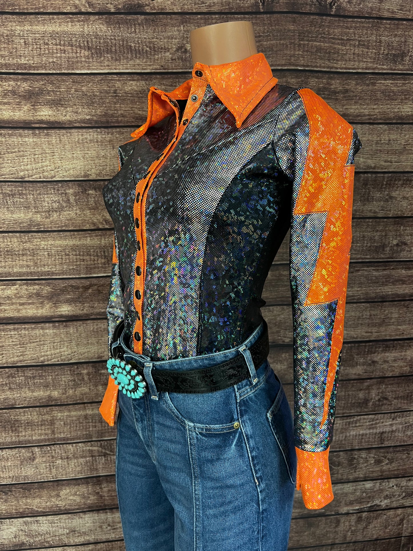 Orange Kaleidoscope Lightning Bolt Rodeo Shirt
