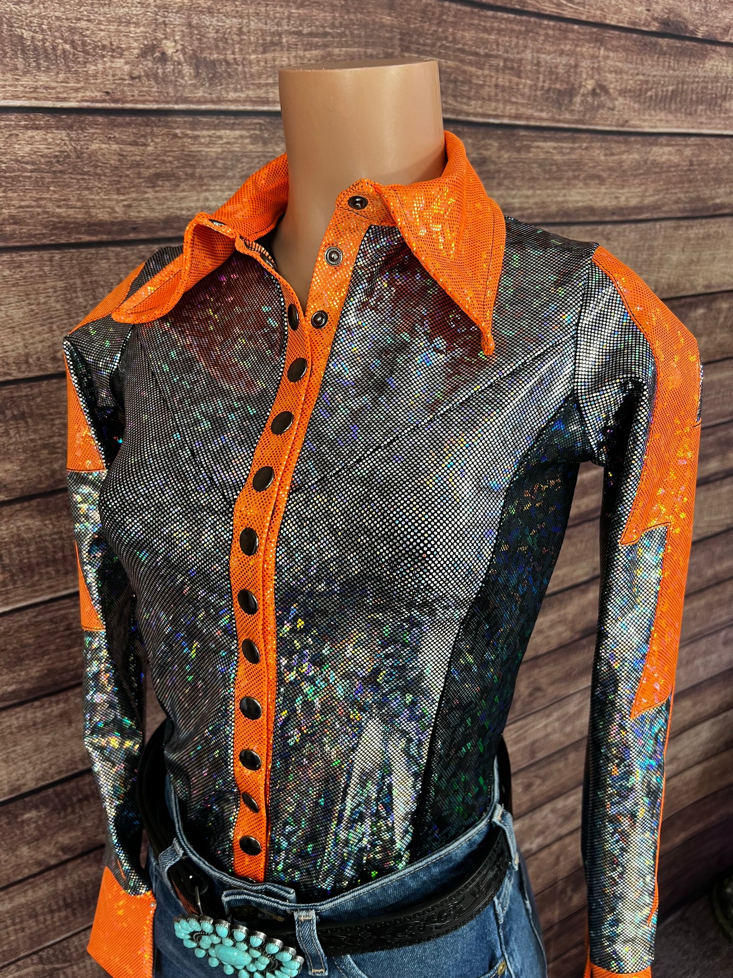 Orange Kaleidoscope Lightning Bolt Rodeo Shirt