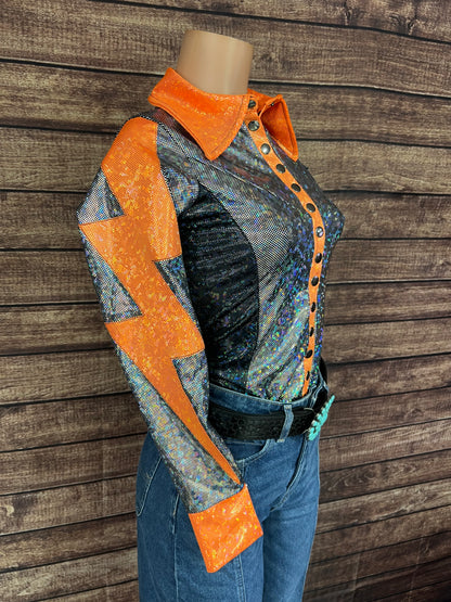 Orange Kaleidoscope Lightning Bolt Rodeo Shirt