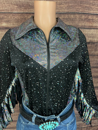 Star Noir Zipper Front Rodeo Shirt with 6" Thunderbird Fringe
