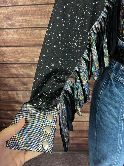 Star Noir Zipper Front Rodeo Shirt with 6" Thunderbird Fringe