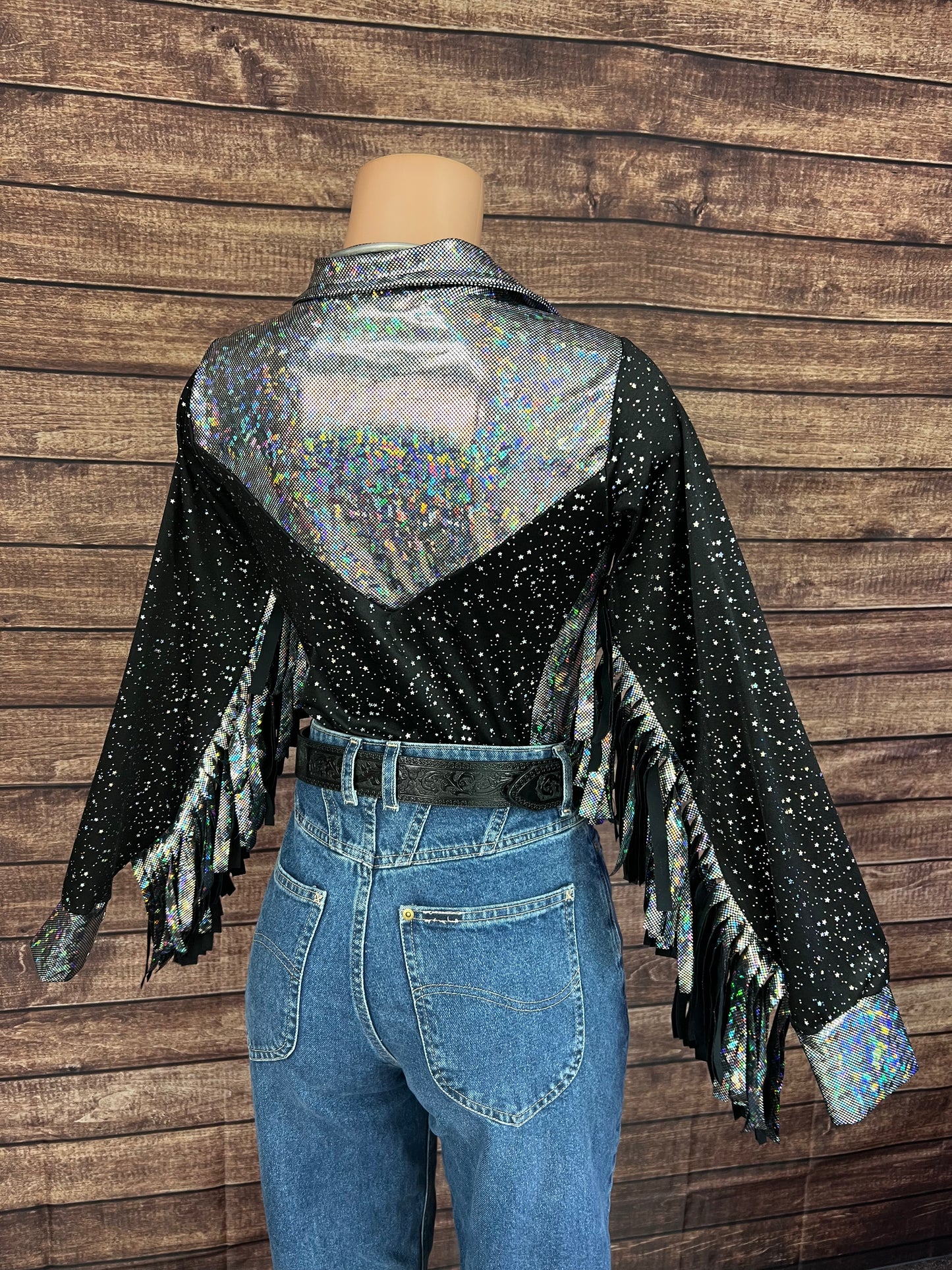 Star Noir Zipper Front Rodeo Shirt with 6" Thunderbird Fringe