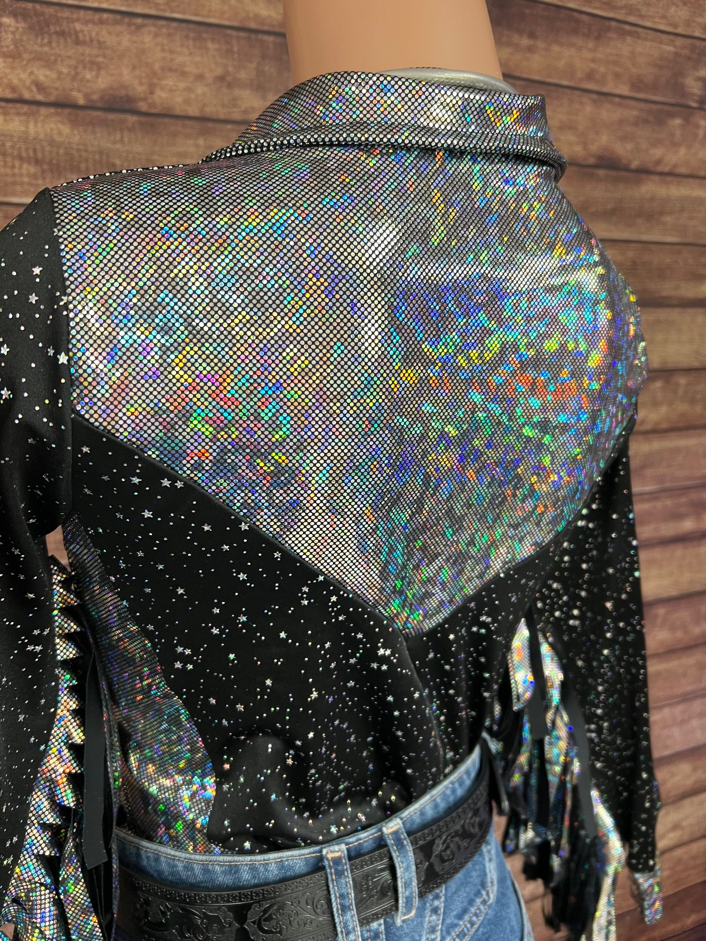 Star Noir Zipper Front Rodeo Shirt with 6" Thunderbird Fringe