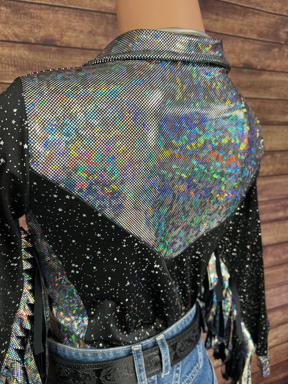 Star Noir Zipper Front Rodeo Shirt with 6" Thunderbird Fringe