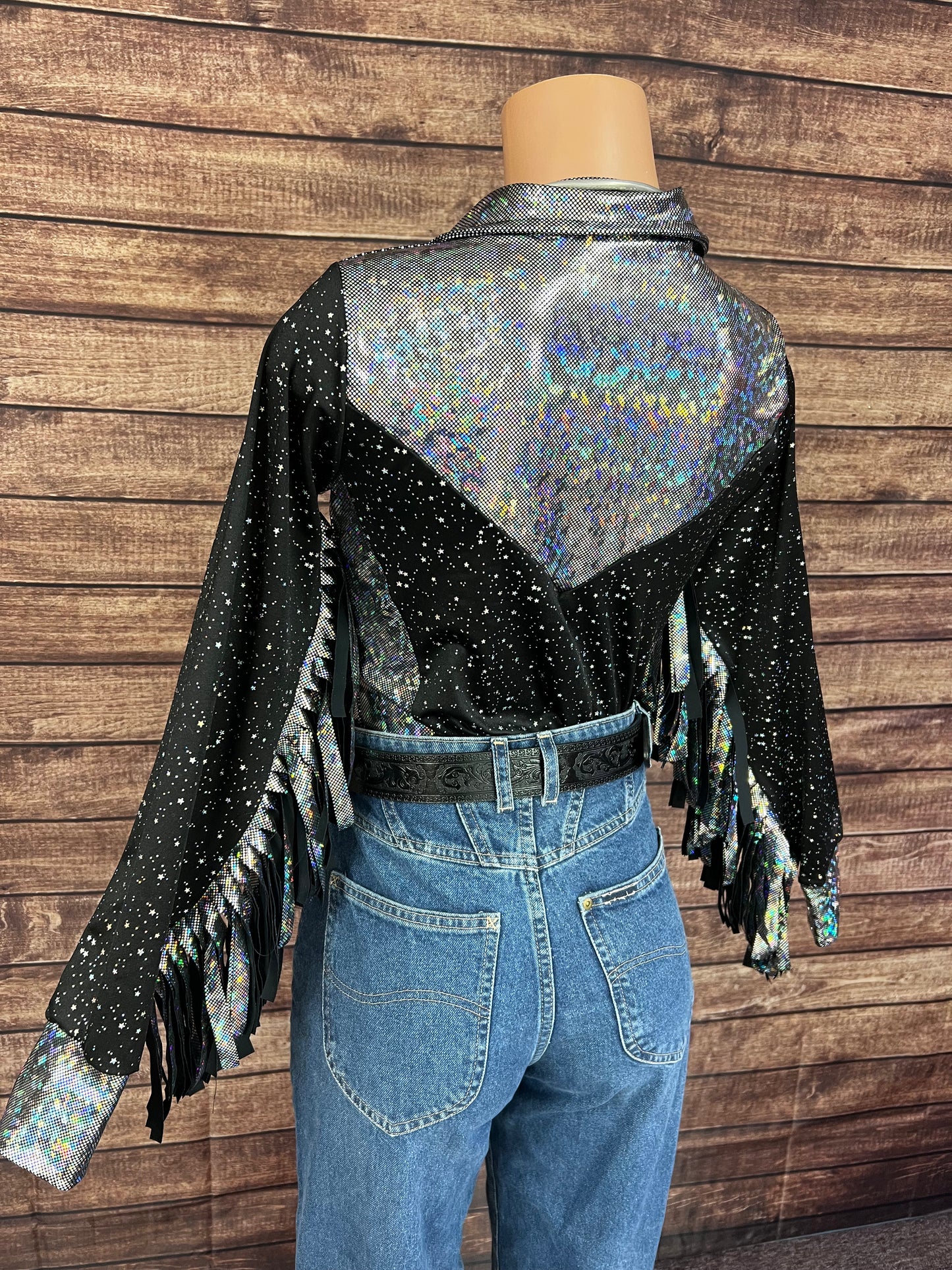 Star Noir Zipper Front Rodeo Shirt with 6" Thunderbird Fringe