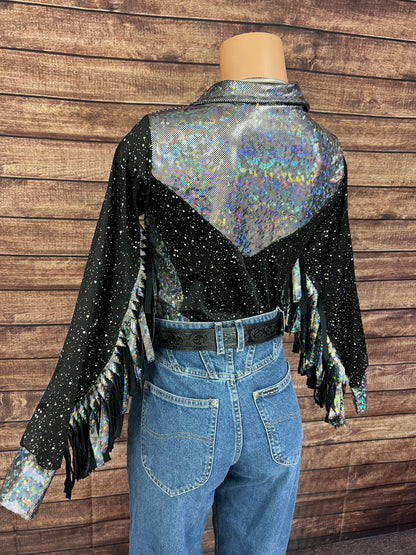 Star Noir Zipper Front Rodeo Shirt with 6" Thunderbird Fringe