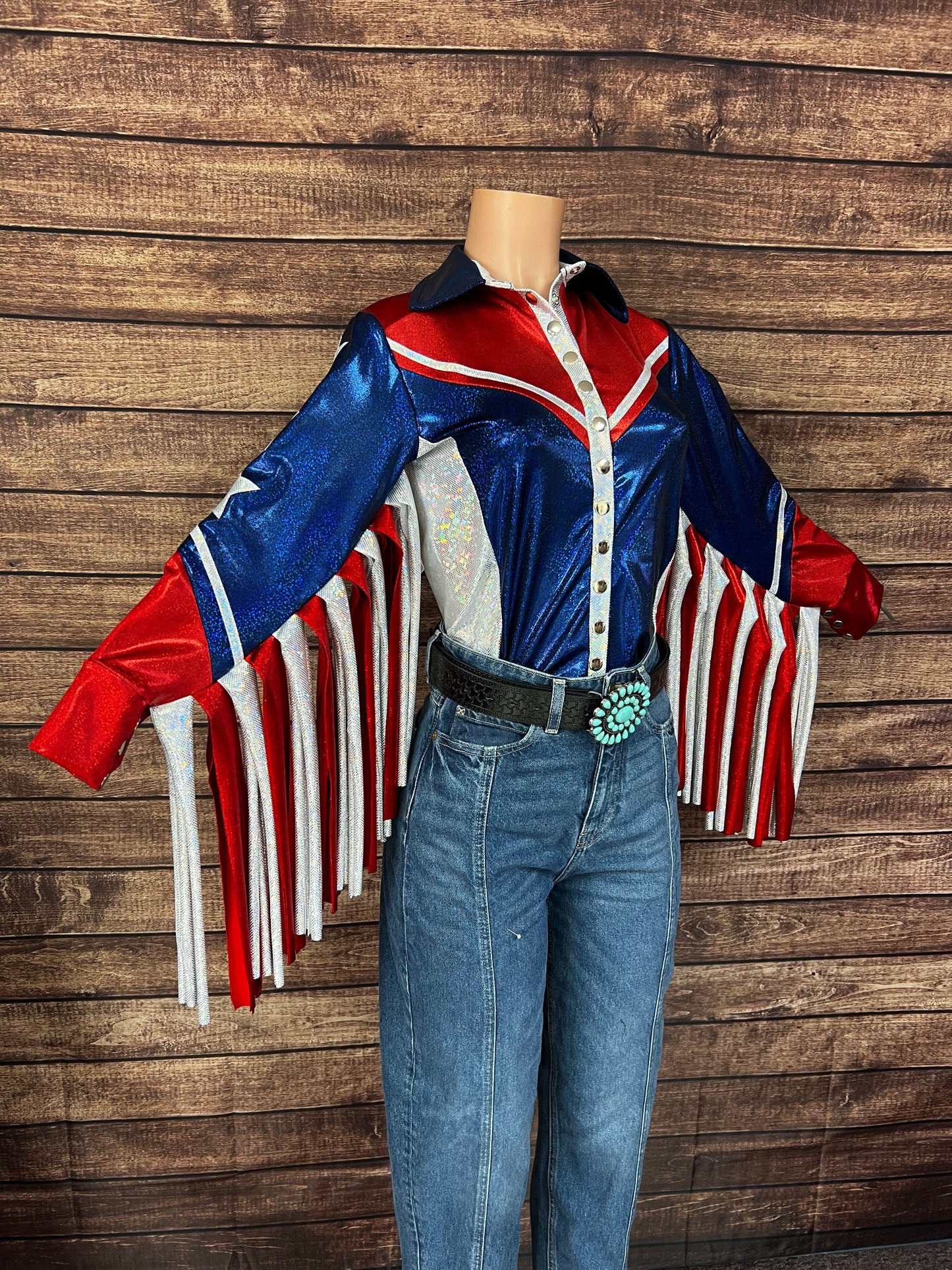 Galveston Snap Front Rodeo Shirt with Star Applique and Thunderbird Fringe