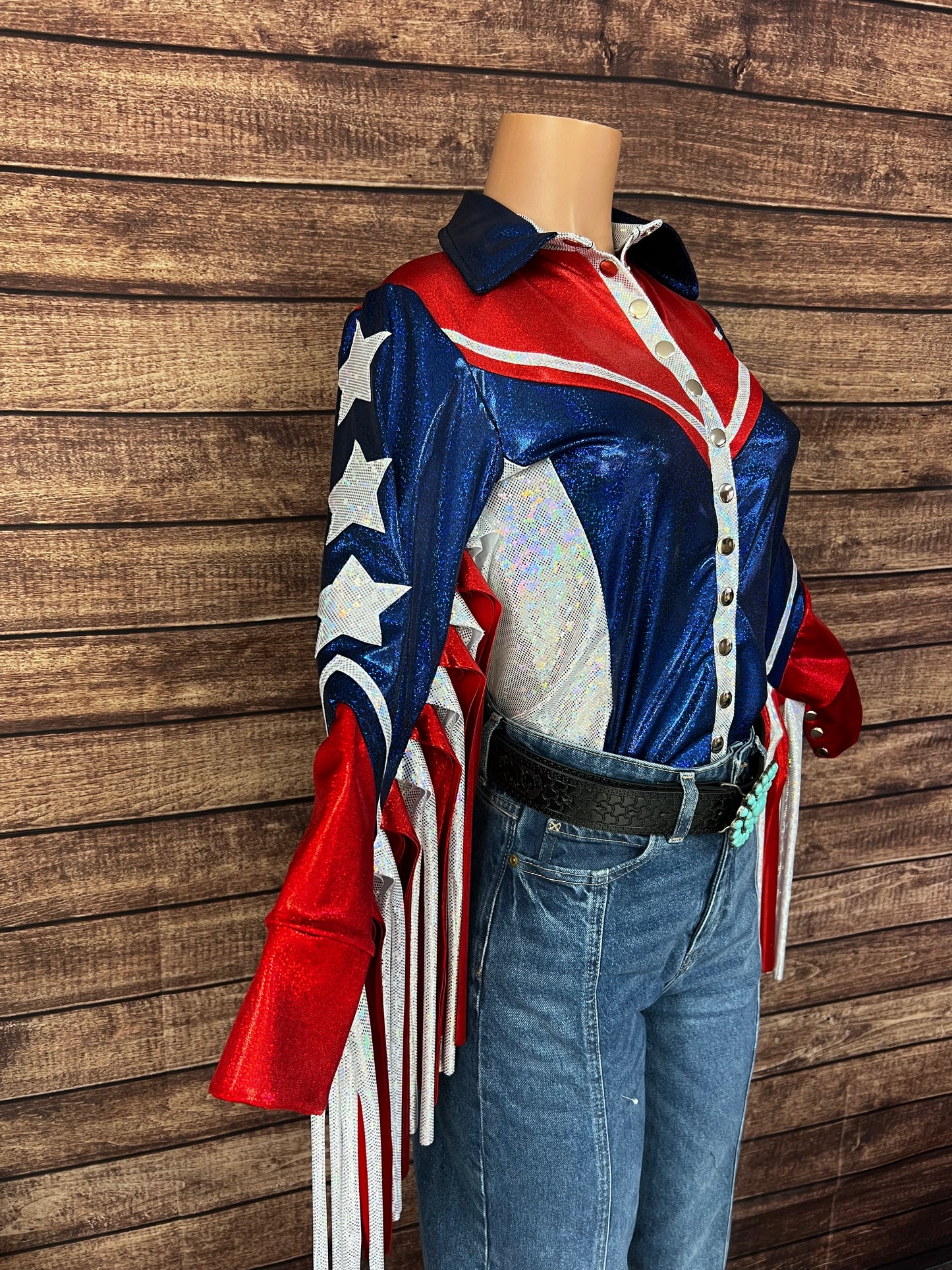 Galveston Snap Front Rodeo Shirt with Star Applique and Thunderbird Fringe