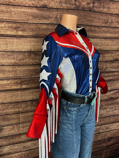 Galveston Snap Front Rodeo Shirt with Star Applique and Thunderbird Fringe