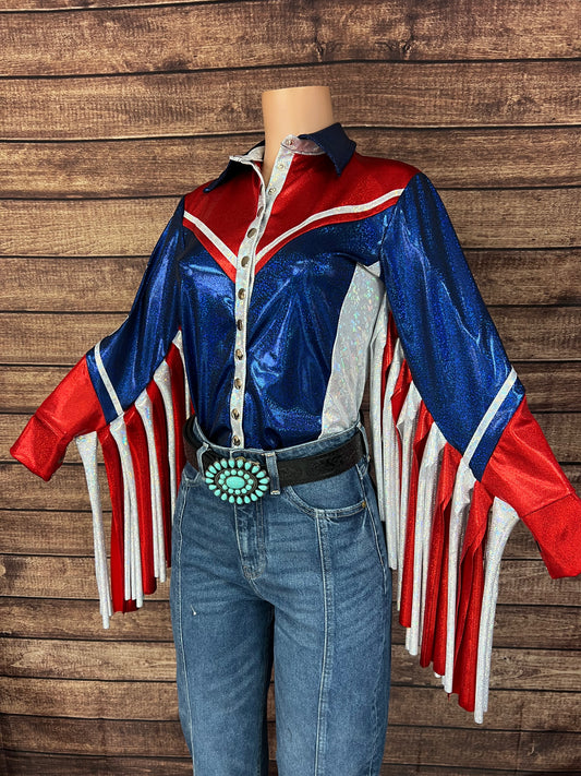 Galveston Snap Front Rodeo Shirt with Star Applique and Thunderbird Fringe