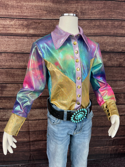 Kids Cotton Candy Canyon Snap Front Rodeo Shirt with Yoke Fringe