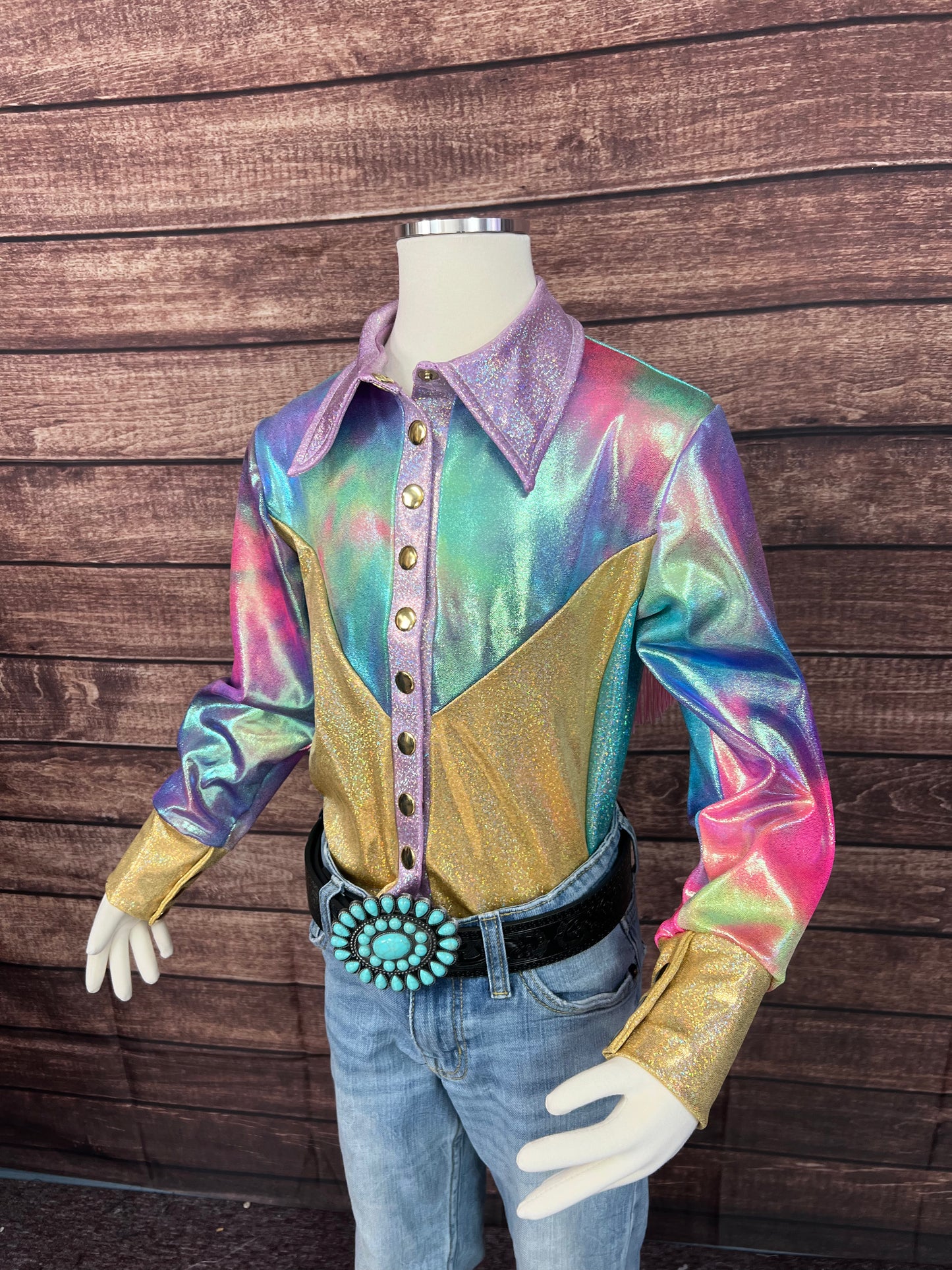 Kids Cotton Candy Canyon Snap Front Rodeo Shirt with Yoke Fringe