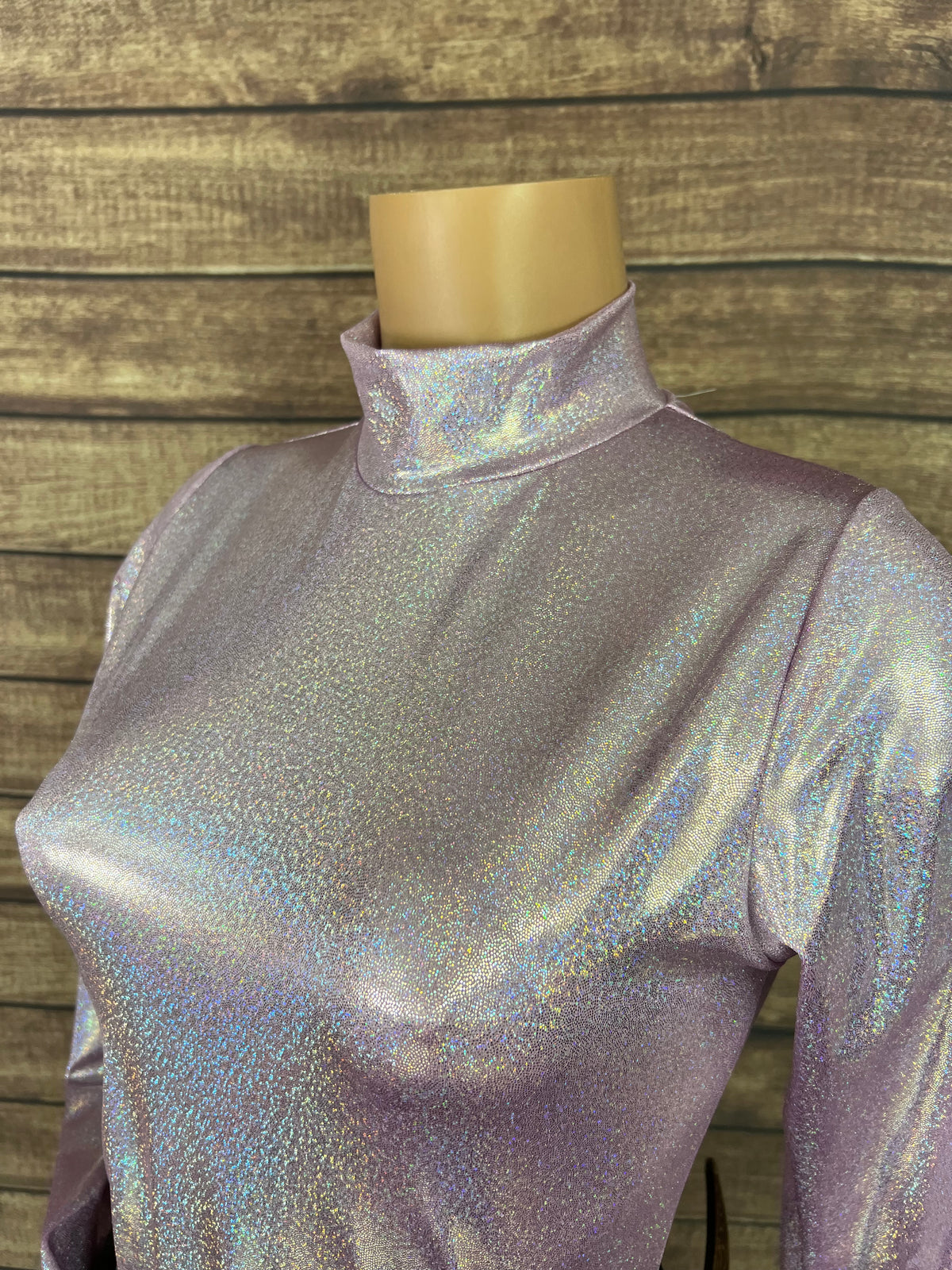 Mock Turtleneck Long Sleeve Western Show Shirt in Lilac Holographic
