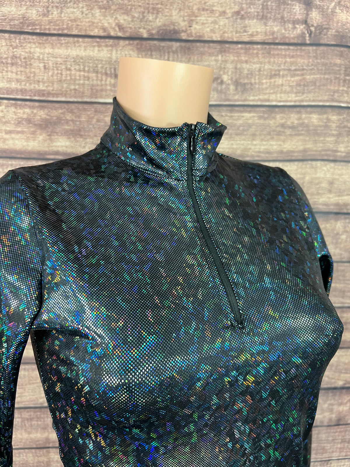Mock Turtleneck 1/4 Zip Long Sleeve Western Show Shirt in Black Kaleidoscope