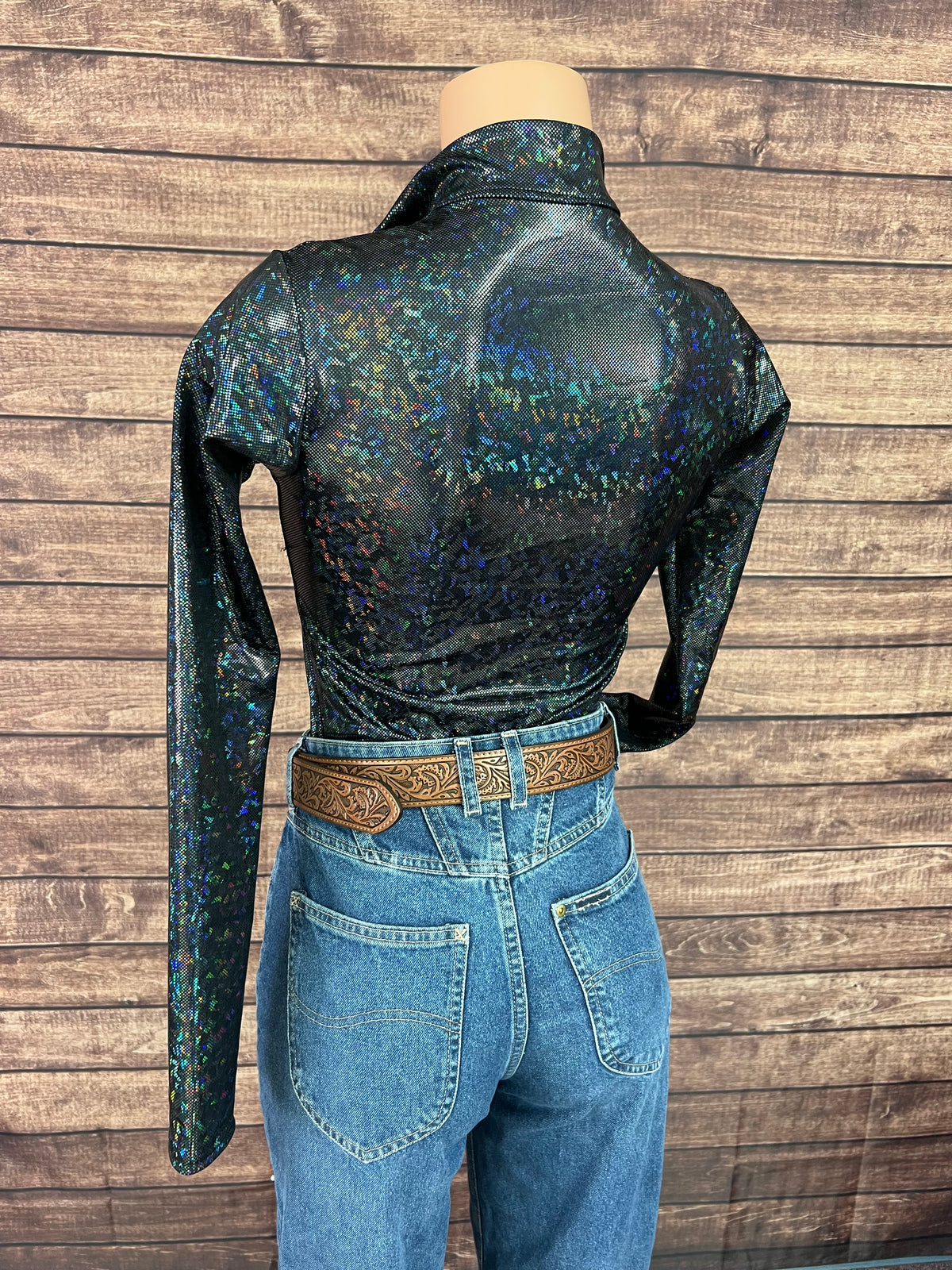 Mock Turtleneck 1/4 Zip Long Sleeve Western Show Shirt in Black Kaleidoscope