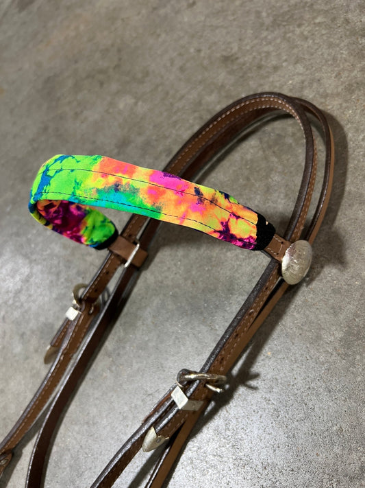 Acid Splash Tie Dye Browband or Noseband Cover (ONE Cover Only) - Riverside Rodeo Shirts