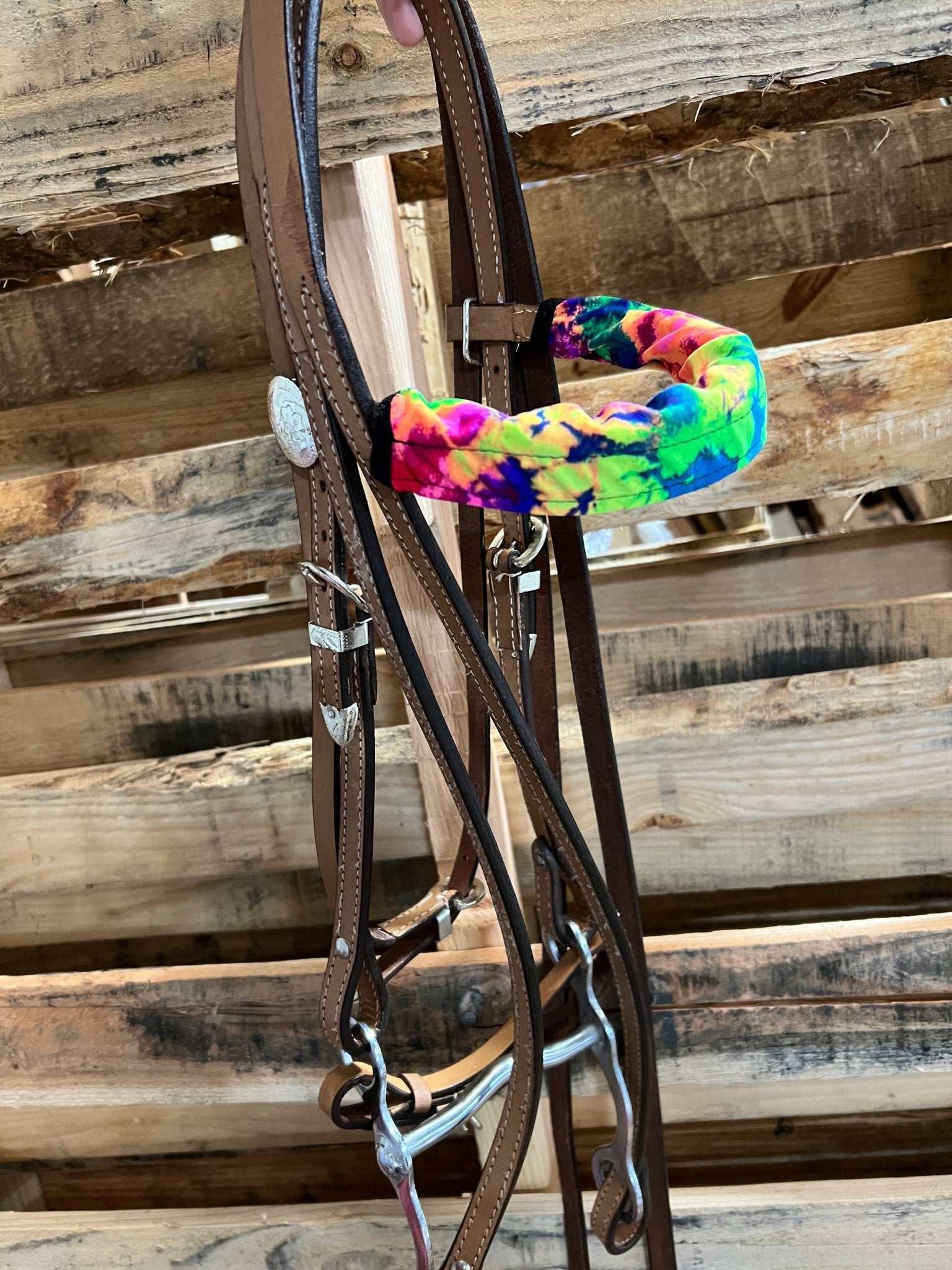 Acid Splash Tie Dye Browband or Noseband Cover (ONE Cover Only) - Riverside Rodeo Shirts