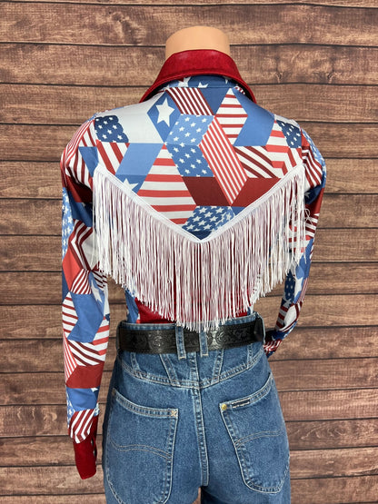 Americana Snap Front Shirt with Yoke Fringe - Riverside Rodeo Shirts
