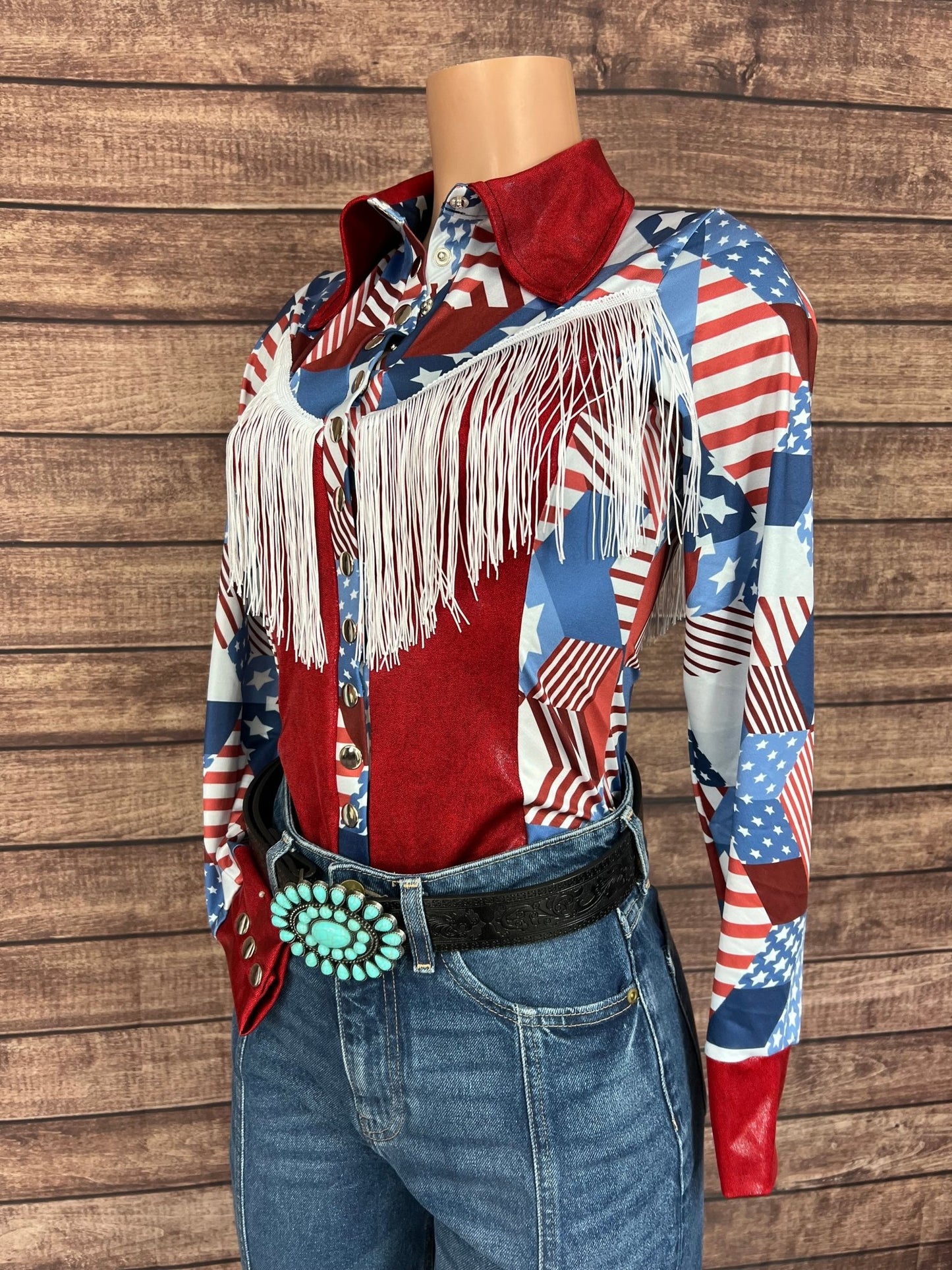 Americana Snap Front Shirt with Yoke Fringe - Riverside Rodeo Shirts