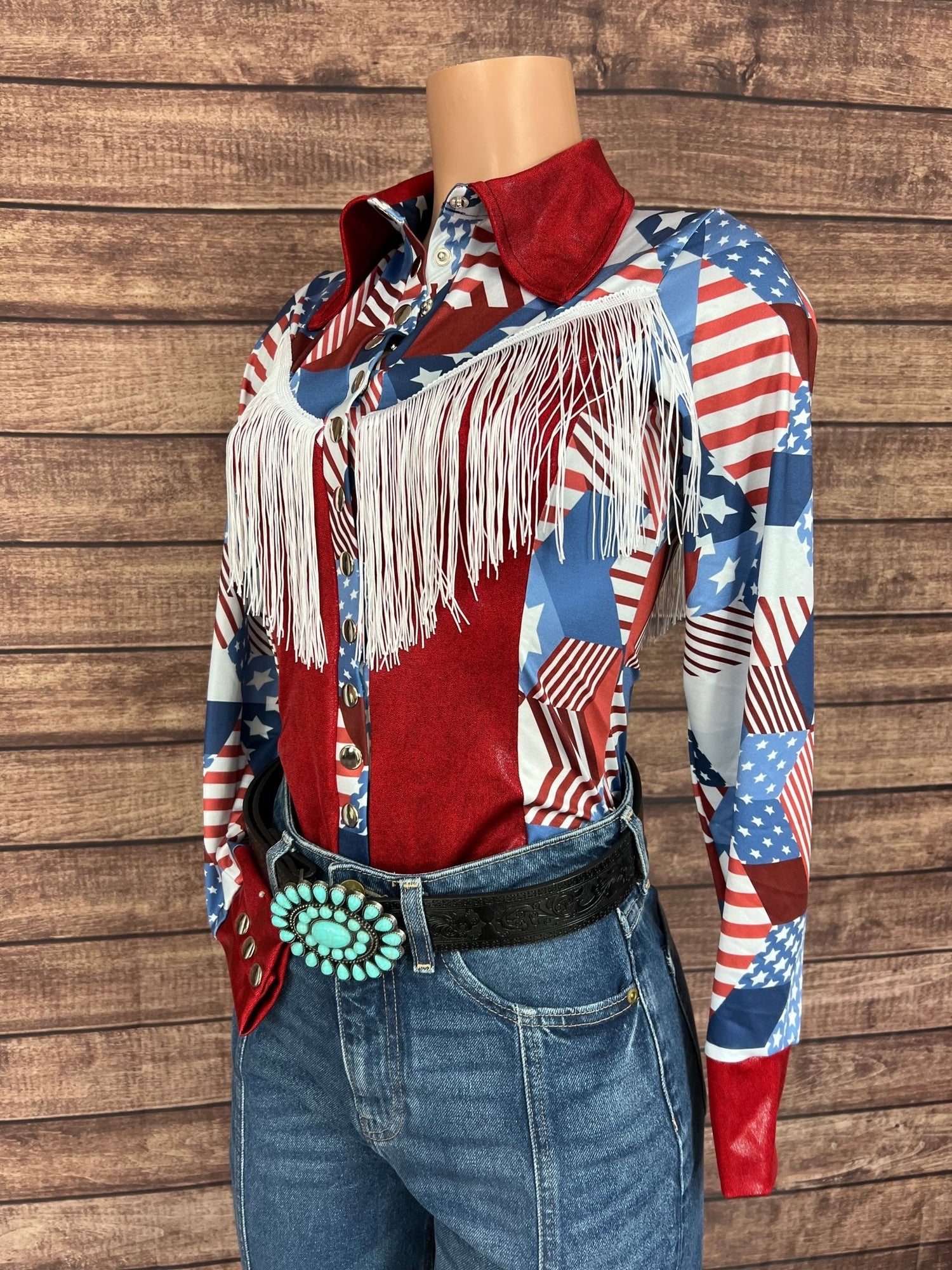 Americana Snap Front Shirt with Yoke Fringe - Riverside Rodeo Shirts