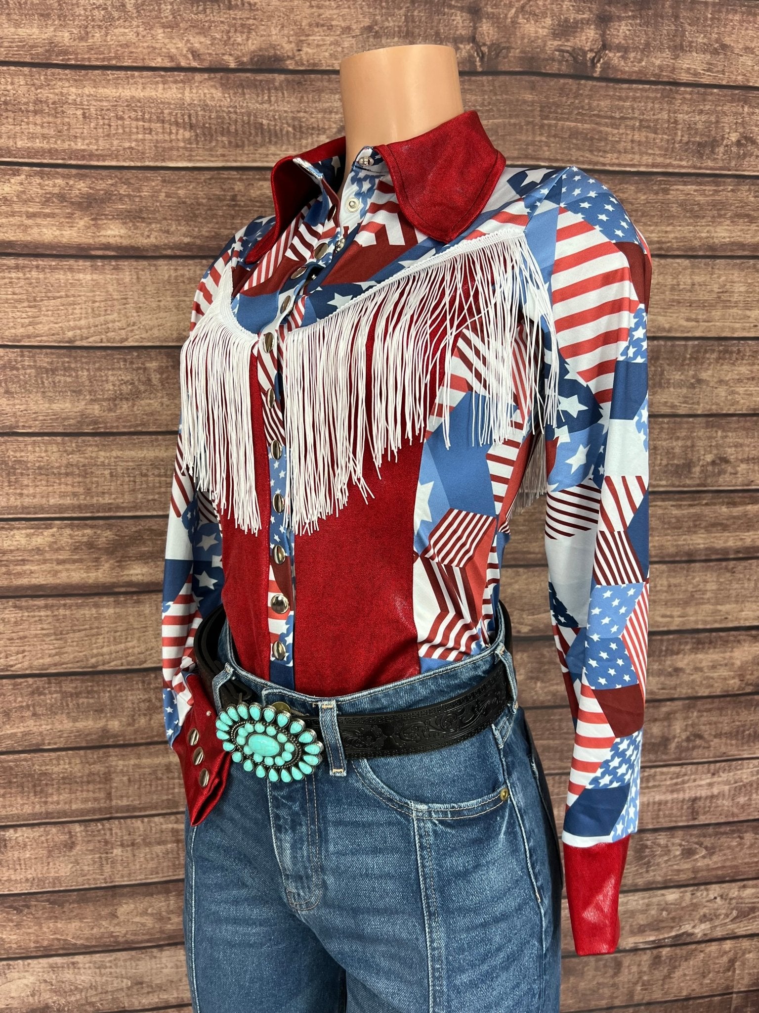Americana Snap Front Shirt with Yoke Fringe - Riverside Rodeo Shirts