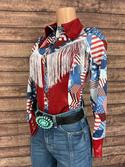 Americana Snap Front Shirt with Yoke Fringe - Riverside Rodeo Shirts
