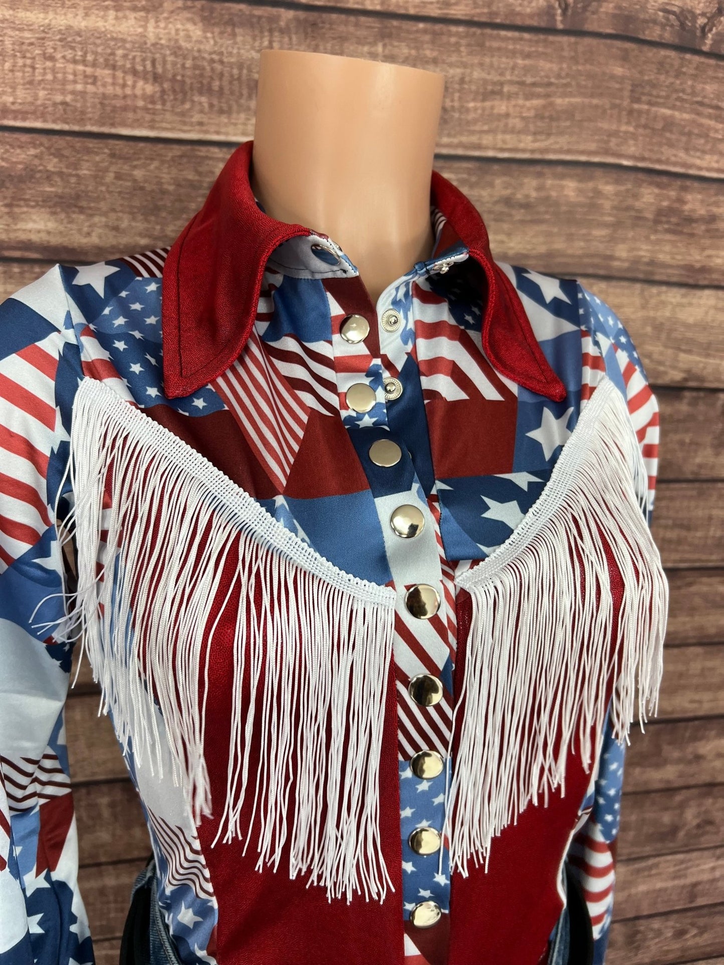 Americana Snap Front Shirt with Yoke Fringe - Riverside Rodeo Shirts