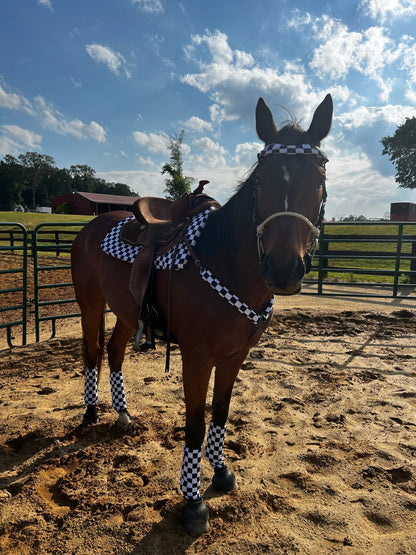 Black and White Checkered Breast Collar Cover (Covers ONLY) - Riverside Rodeo Shirts