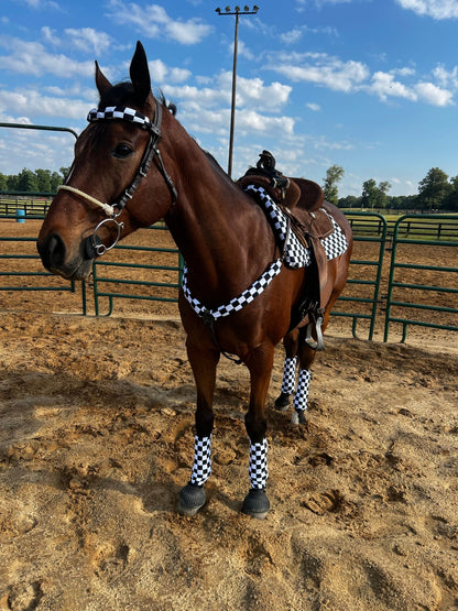 Black and White Checkered Breast Collar Cover (Covers ONLY) - Riverside Rodeo Shirts