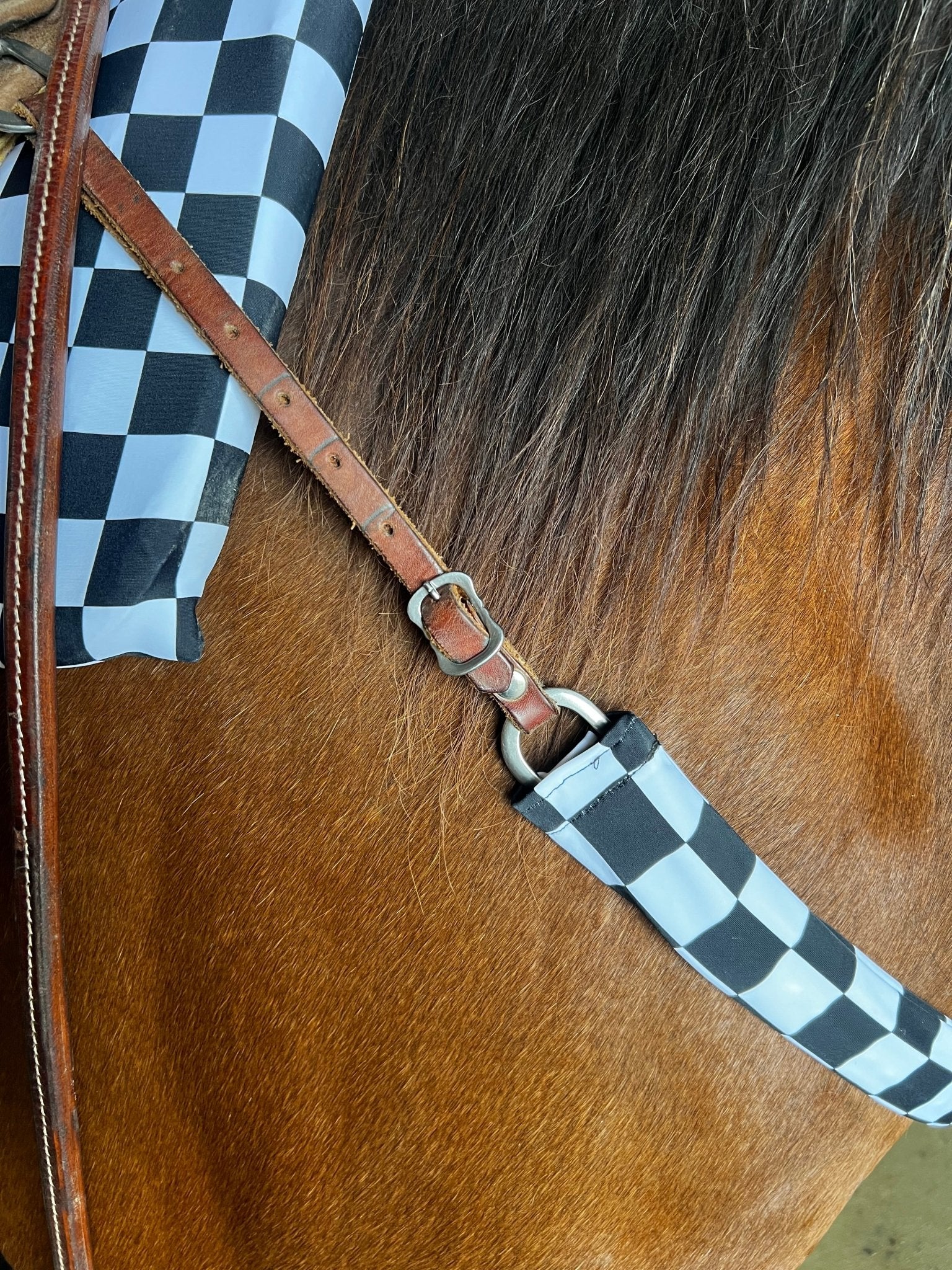 Black and White Checkered Breast Collar Cover (Covers ONLY) - Riverside Rodeo Shirts