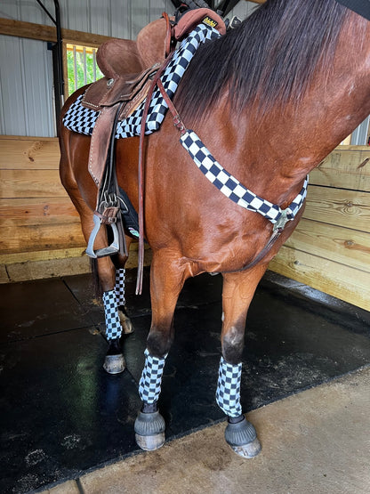 Black and White Checkered Breast Collar Cover (Covers ONLY) - Riverside Rodeo Shirts