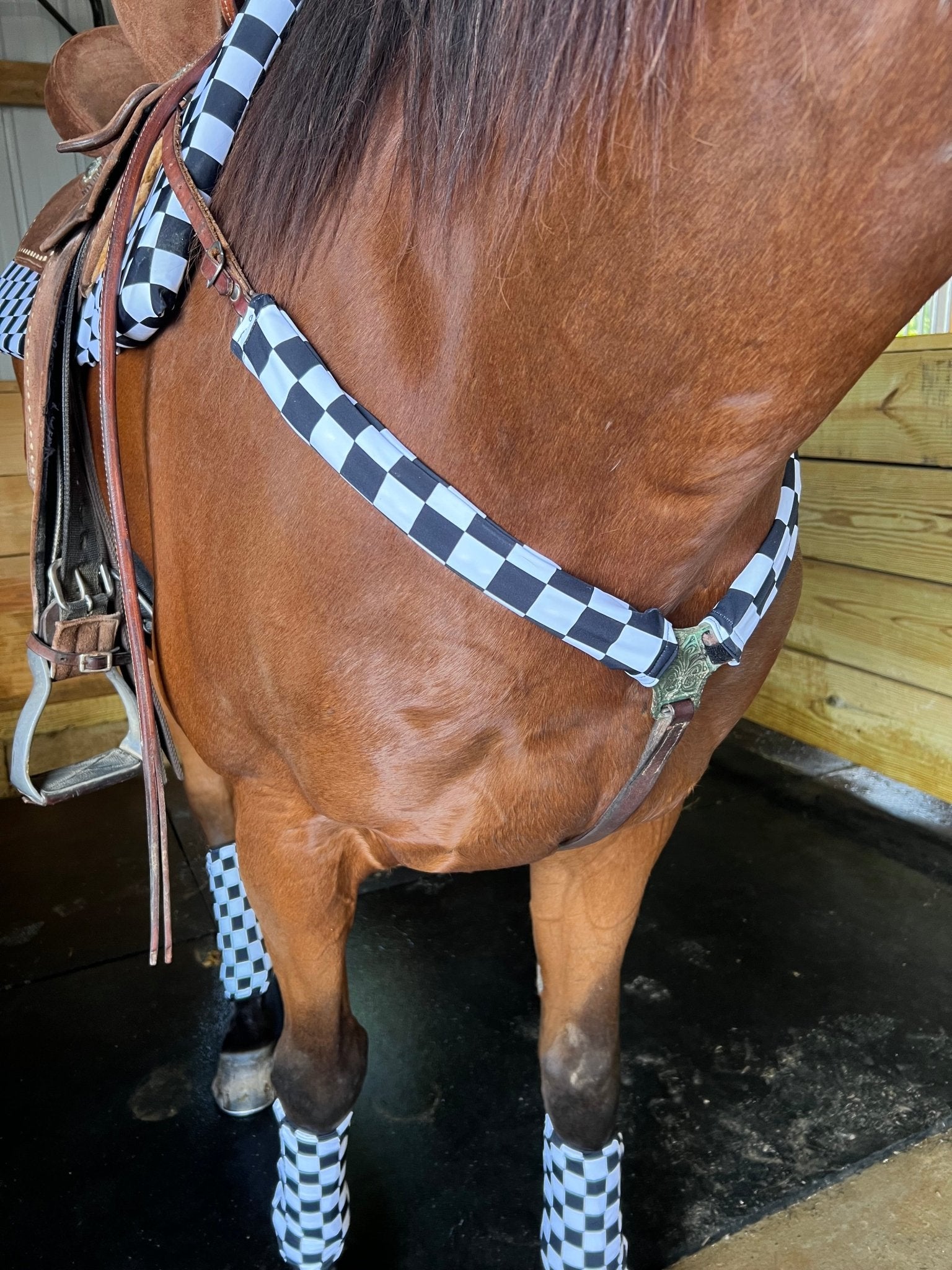 Black and White Checkered Breast Collar Cover (Covers ONLY) - Riverside Rodeo Shirts