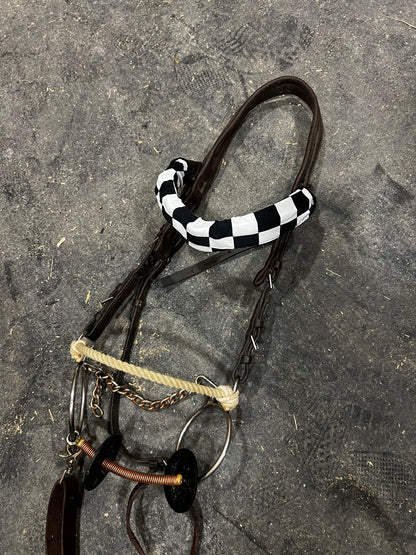 Black and White Checkered Browband or Noseband Cover (ONE Cover Only) - Riverside Rodeo Shirts