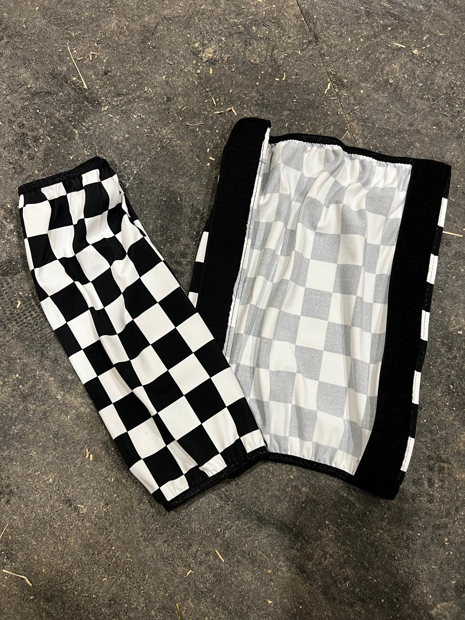 Black and White Checkered Velcro Sportboot Covers (Covers Only, sets of TWO) - Riverside Rodeo Shirts