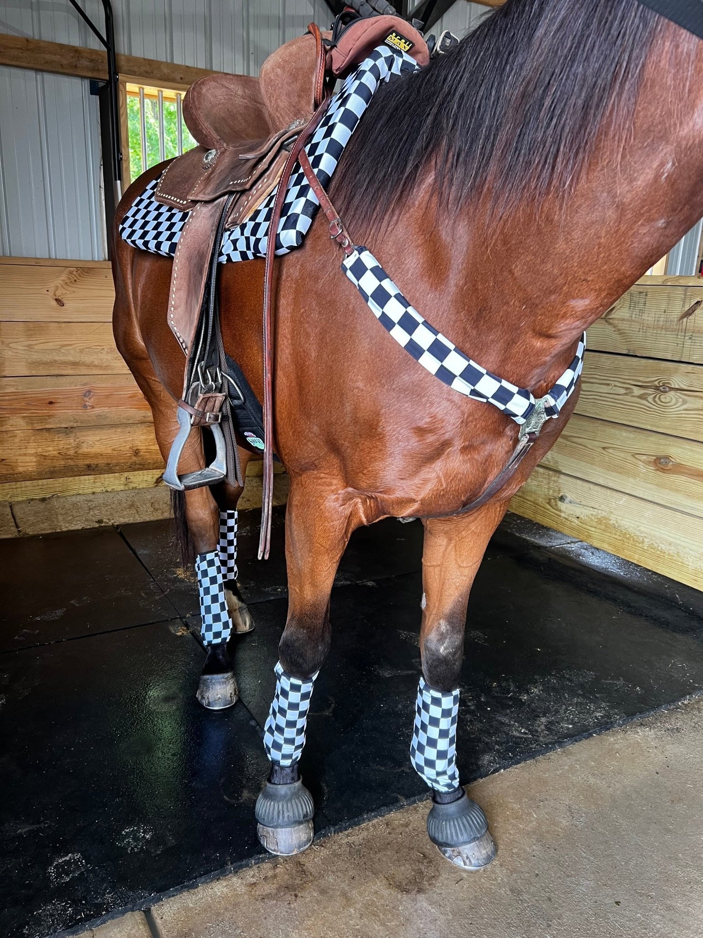 Black and White Checkered Velcro Sportboot Covers (Covers Only, sets of TWO) - Riverside Rodeo Shirts