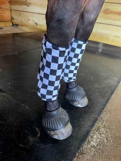Black and White Checkered Velcro Sportboot Covers (Covers Only, sets of TWO) - Riverside Rodeo Shirts