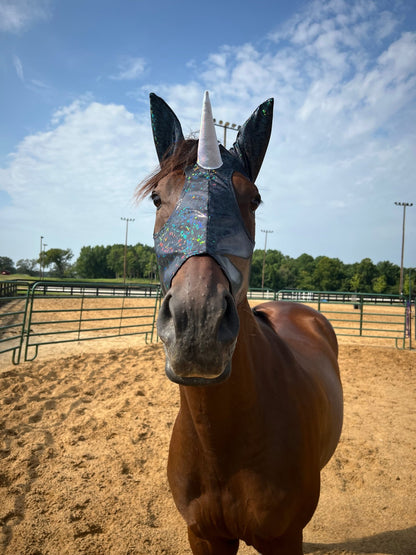 Black Kaleidoscope Unicorn Costume Mask for Horses - Riverside Rodeo Shirts