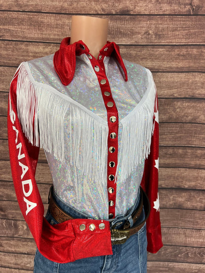 Canada Flag Snap Front Rodeo Shirt with Yoke Fringe - Riverside Rodeo Shirts