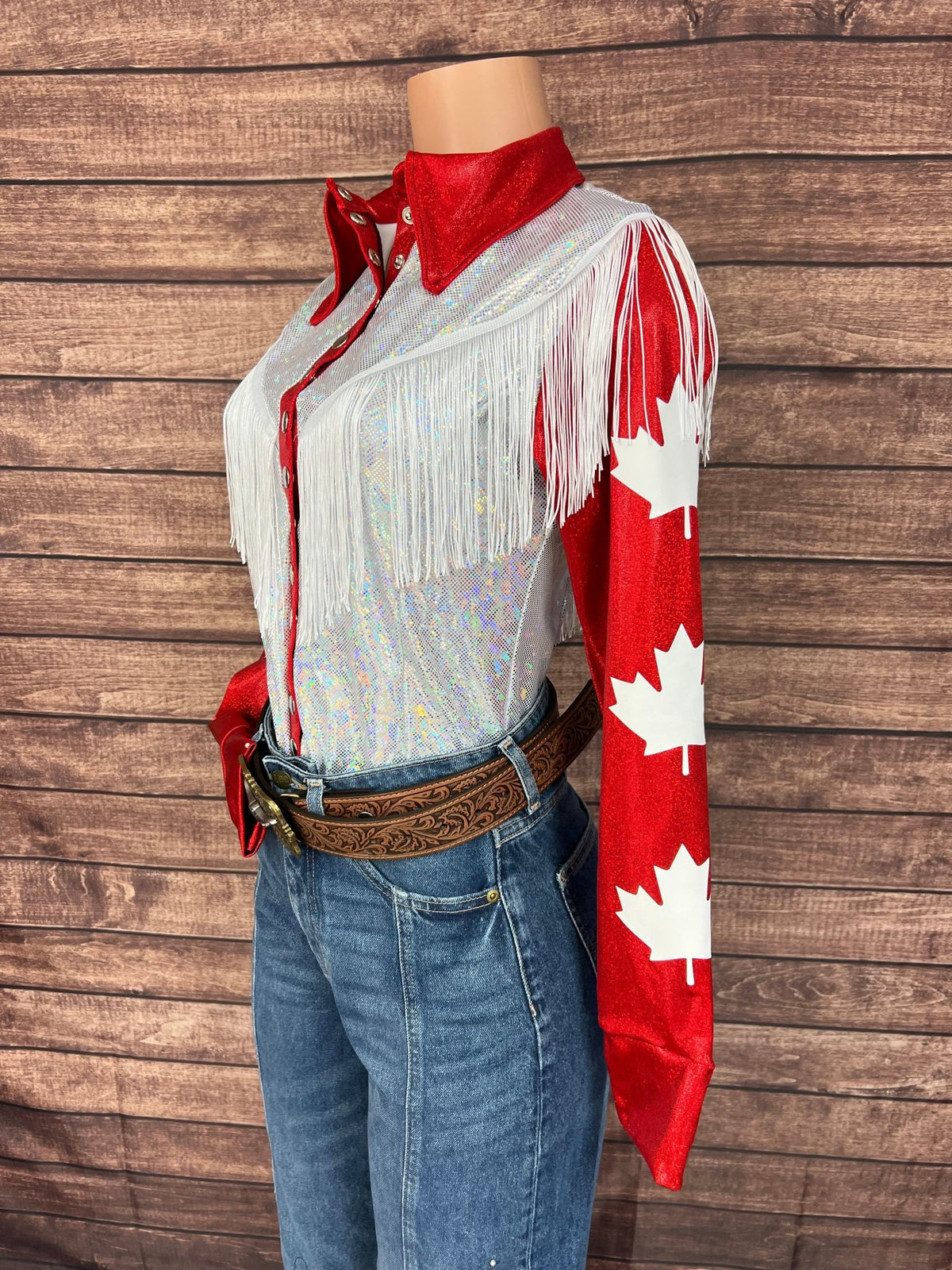 Canada Flag Snap Front Rodeo Shirt with Yoke Fringe - Riverside Rodeo Shirts