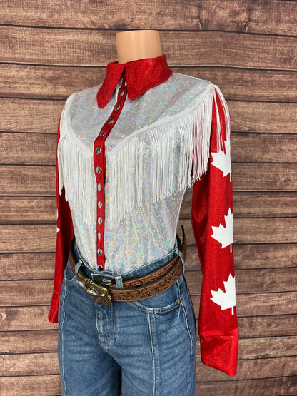 Canada Flag Snap Front Rodeo Shirt with Yoke Fringe - Riverside Rodeo Shirts