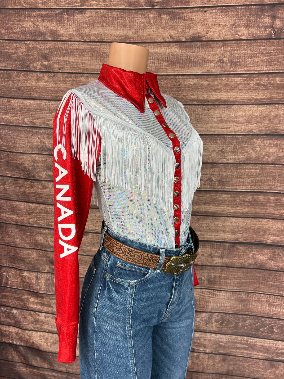 Canada Flag Snap Front Rodeo Shirt with Yoke Fringe - Riverside Rodeo Shirts