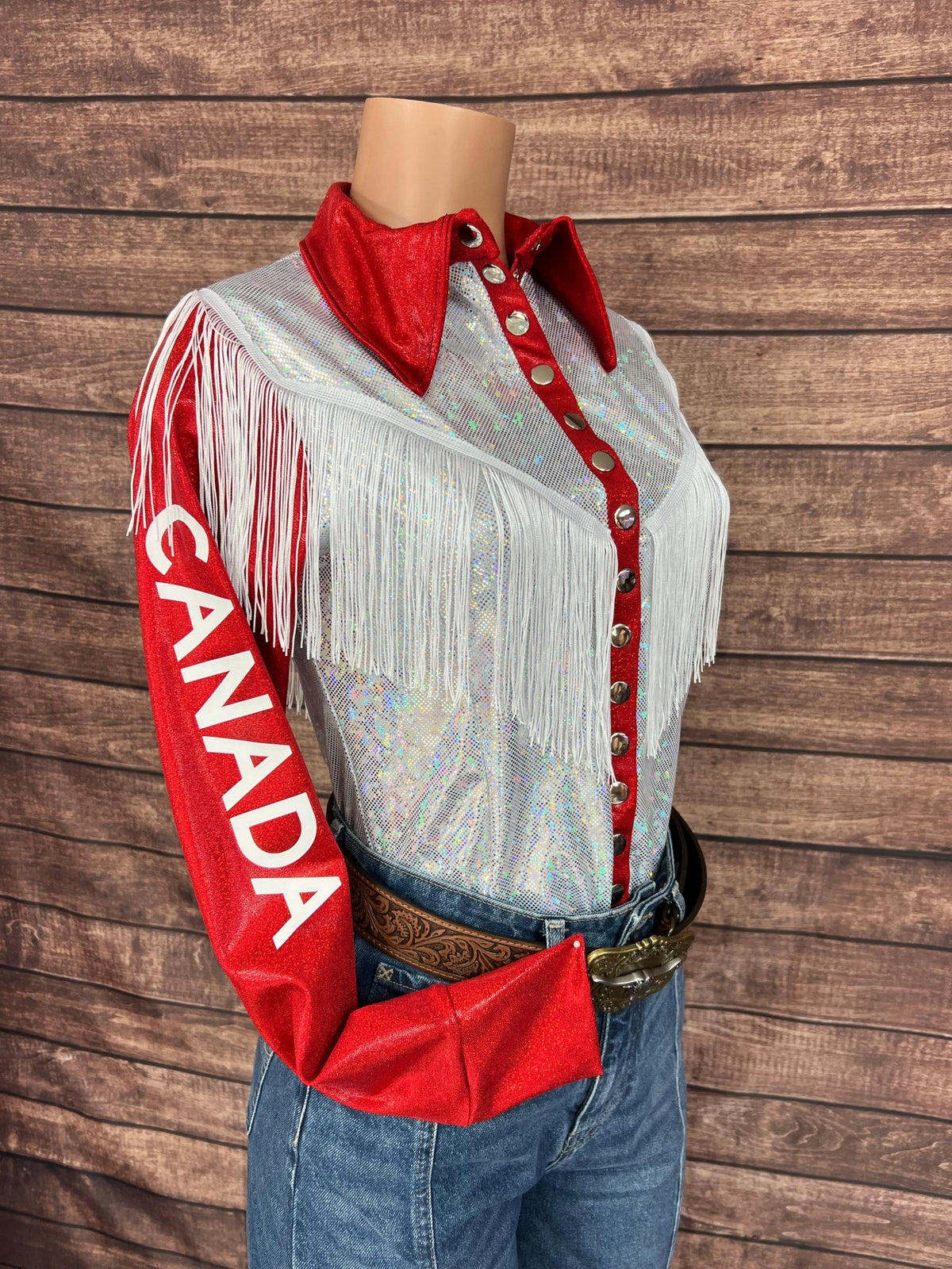 Canada Flag Snap Front Rodeo Shirt with Yoke Fringe - Riverside Rodeo Shirts