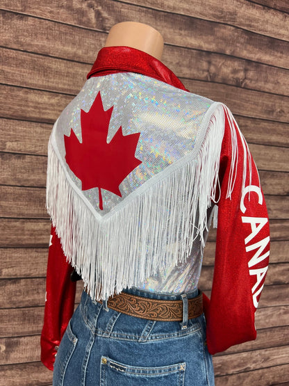 Canada Flag Snap Front Rodeo Shirt with Yoke Fringe - Riverside Rodeo Shirts