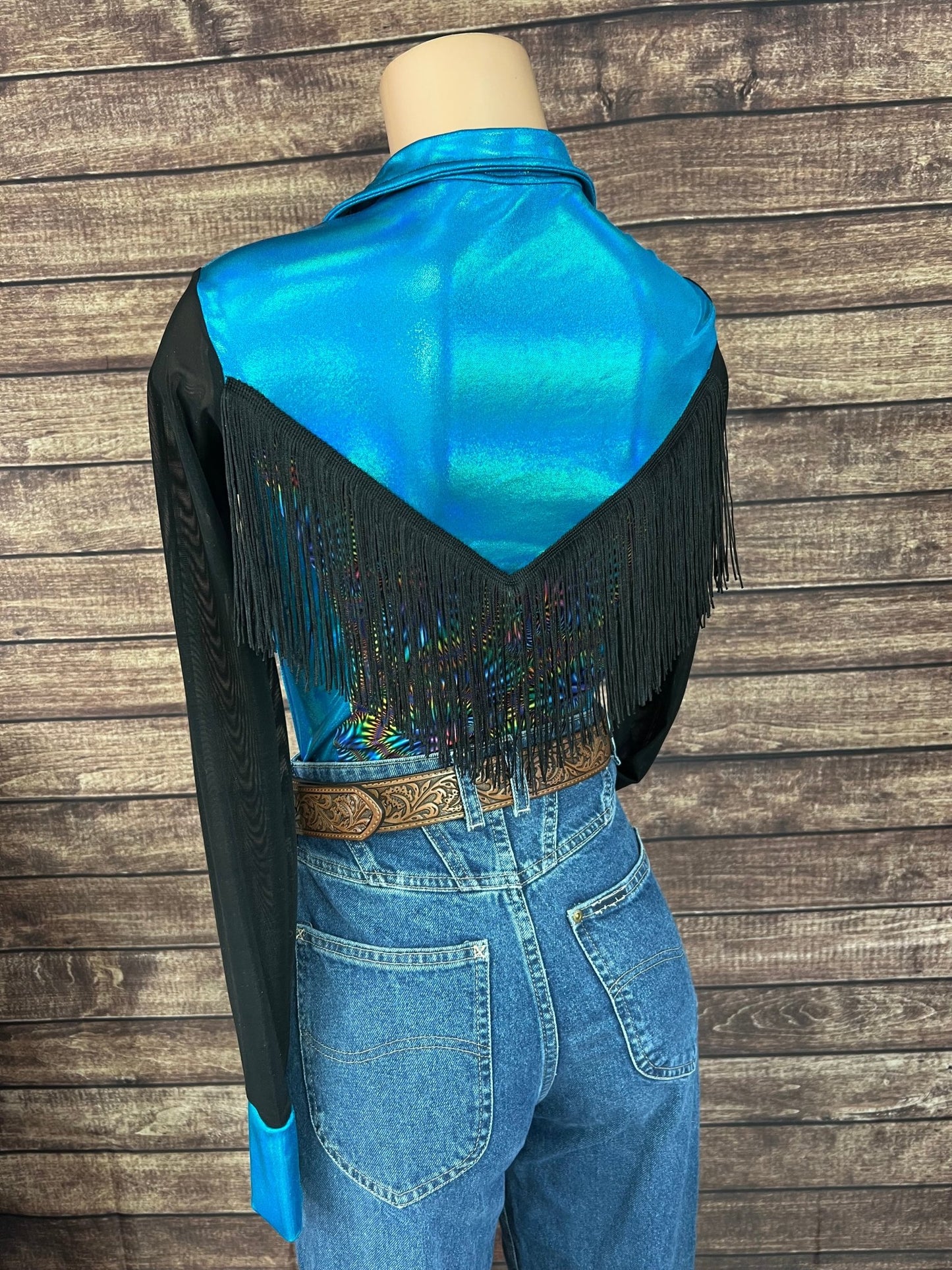Cassidy Zipper Front Rodeo Shirt with Yoke Fringe and Mesh Sleeves - Riverside Rodeo Shirts