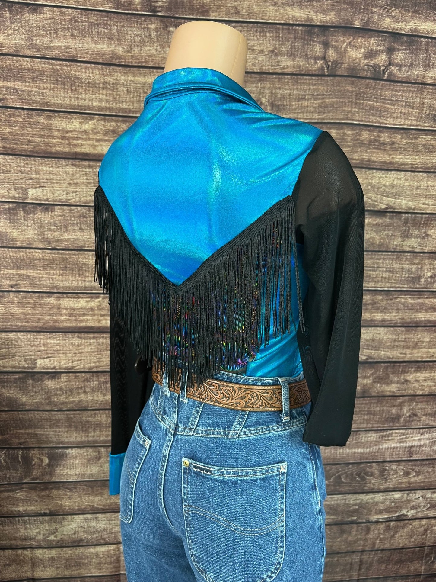 Cassidy Zipper Front Rodeo Shirt with Yoke Fringe and Mesh Sleeves - Riverside Rodeo Shirts
